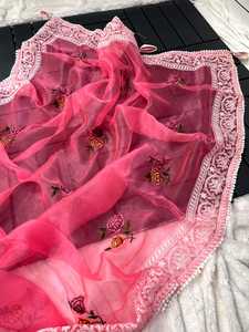 Pure & Soft <b>Organza</b> <b>Silk</b> Sarees with Multi Embroidery Work Butta with Panel Nd Fancy Lave Border Nd Latkan.. - Product Image 6