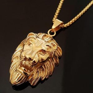 Alta calidadHip Hop Rock Animal cabeza de león oro plata cadena collares colgante para hombres joyería de moda punto a precio al por mayor - Product Image 3