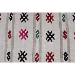 Alfombra Turca Vintage de 1.7x3.5 pies, Alfombra Pequeña, Alfombra Blanca con Diseño Floral Kilim - Product Image 5