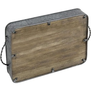 Plateau de service en fer et métal galvanisé d'aspect naturel avec poignée Plateau de service de style fermier industriel Plateau de décoration rustique pour la maison - Product Image 6