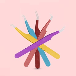 Pinces à cils de qualité salon, courbées, droites, pour extensions de cils volumineuses, pinces à cils colorées de haute précision, outils pour cils en gros, usine - Product Image 1