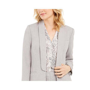 Blazer Aperto da Donna Calvin Klein, Grigio, Taglia 12, in Tessuto Vellutato di Lana, Chiusura Doppiopetto con Bottoni Ricamati - Product Image 2