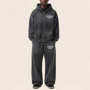 Conjunto Deportivo Informal de Alta Calidad, 100% Algodón, Sudadera con Capucha Extra Grande, Pantalones Deportivos de Pierna Ancha, Logotipo Bordado Personalizado para Hombre - Product Image 1