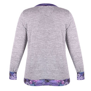 Womens grey loungewear set with <b>purple</b> floral accents soft knit two piece nightwear <b>suit</b> <b>for</b> cozy daily comfort - Product Image 5