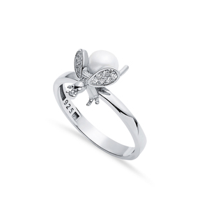 Anillo artesanal con diseño de abeja, con perlas y circonitas, en plata de ley 925, joyería fina para mujer, para venta al por mayor en Turquía. - Product Image 6