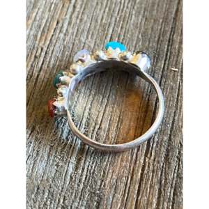 Zuni <b>Boho</b> Cluster <b>Ring</b> Multi-Strand Stone & Sterling <b>Silver</b> with Gold Plating Bezel Set Size 5 Everyday Wear and Promise - Product Image 5