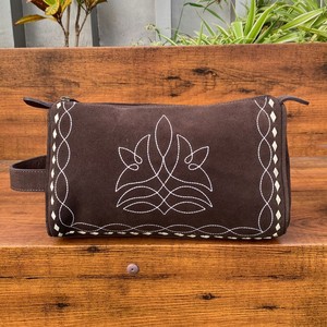 Estuche cosmético de cuero de ante genuino Western Boot Stitch para mujer, neceser de viaje marrón, bolsas organizadoras de maquillaje - Product Image 3