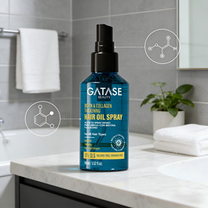 Huile capillaire professionnelle à la biotine et au collagène GATASE, <span class=keywords><strong>l</strong></span>égère, anti-frisottis, pour des cheveux lisses et brillants, soin quotidien et réparation des pointes fourchues - Product Image 2