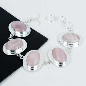 Pulsera de Plata de Ley 925 con Cuarzo Rosa Natural, Estilo Bohemio y Hippie Vintage, Joyería Hecha a Mano, Unisex - Product Image 2