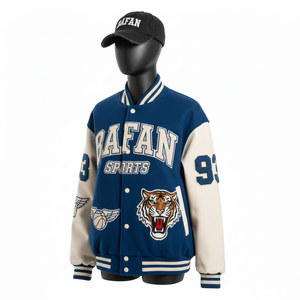 Chaqueta Universitaria para Mujer, Mezcla de Lana, 380 GSM, Paneles Azul Crema, Bordado, Parche de Chenilla, Diseño de Logotipo Personalizado, Chaquetas Universitarias para Mujer - Product Image 4