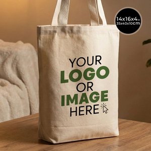 Custom Printed 10 oz Cotton Tote <b>Bag</b> with Woven Handles <b>Medium</b> Size-14 16 4 (35 40 10 Cm) Natural for Food Usage - Product Image 1