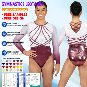 Full <b>Crystal</b> Mesh Long Sleeve Gymnastics Leotard for Elite Team Custom Logo 7 Days Delivery Factory Supply - Product Image 1