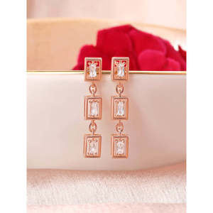 Pendientes de gota de oro rosa para mujer con diamantes y circonitas 14K/18K Pendientes de oro Pendientes colgantes de oro amarillo de moda - Product Image 3