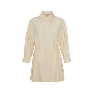Túnica beige de tela texturizada con cintura fruncida, ligera - Product Image 1