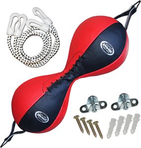 Sac de frappe double extrémité en cuir véritable avec logo personnalisé, balle de réflexe et corde élastique pour entraînement de boxe, MMA et kickboxing - Product Image 3