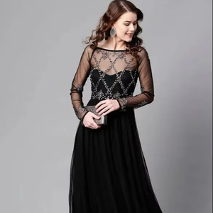 Elegante patrón floral A-Line vestido de noche con cuentas de lentejuelas vestido de baile largo sin mangas tela de tul vestido de fiesta ecológico - Product Image 1