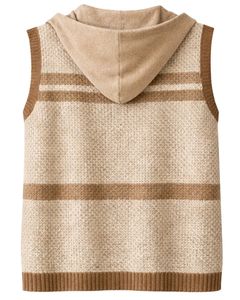 Gilet en tricot à capuche beige personnalisé, en laine acrylique, boutonné devant, sans manches, cardigan d'hiver avec poches, OEM - Product Image 2