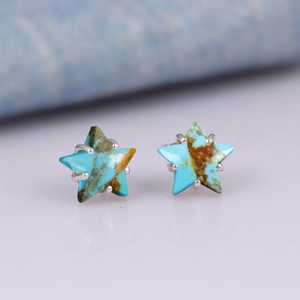 Kingman ต่างหูสตั๊ดรูปดาวสีเทอร์ควอยซ์เครื่องประดับแนวโบโฮเงินสเตอร์ลิง - Product Image 4