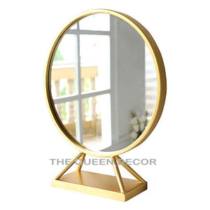 Marble And Silver Aluminum Metal Single Side Mirror Round Shape Use Makeup Tableware And Desktop Bedroom At Best Price - Product Image 2