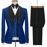 Premium mode brillant imprimé hommes costumes 3 pièces concepteur fête de mariage Tuxedos veste gilet pantalon col Mandarin velours côtelé costumes