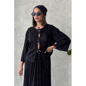Blusa Elegante con Lazo Frontal y Pliegues para Mujer, Marca TOPSHOW, Color Sólido, Tejido de Algodón y Poliéster, Manga Larga, para Uso Diario - Product Image 4