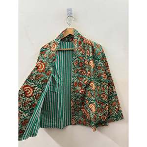 Autumn/Winter <b>Corduroy</b> <b>Jacket</b> Maharaja's Garden Deep Forest Green Hand-Embroidered Linen Lining Leather Shell Satin Outerwear - Product Image 2