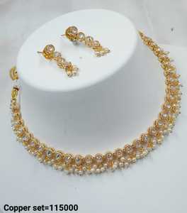 JOYERÍA DE COBRE TRADICIONAL Y DE MODA INDIA CONJUNTO DE JOYERÍA DE BODA NOVIA PARA MUJER CONJUNTO DE PENDIENTES Y COLLAR - Product Image 4