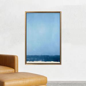 Arte de pared en lienzo impreso: horizonte azul océano abstracto para decoración moderna del hogar, con marco dorado - Product Image 1