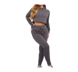 Chándal de mujer Plain Slim Fit 100% algodón polar chándal de dos piezas estampado personalizado pulóver chándal deportivo trajes de mujer - Product Image 1