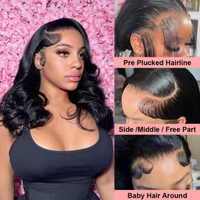 Perruque de cheveux humains sans colle 300 densité prête à porter pré-plumée courte Bob Body Wave 13x4 dentelle frontale perruques de cheveux humains