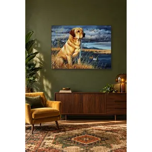 Impression sur toile de Fida, le Labrador jaune attendant près d'un lac agité - Product Image 4