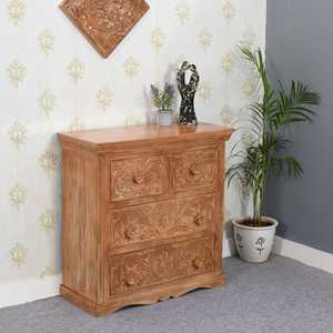 Commode En Bois De Manguier Sculpté De 4 Tiroirs - Product Image 1