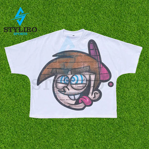 เสื้อยืดผู้ชายทรงบ็อกซี่ฟิตจาก USA เสื้อยืดผ้าฝ้ายโอเวอร์ไซส์ทรงครอปสั้นคอกลมสีทึบพิมพ์ลายหน้าจอ - Product Image 3