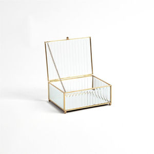 Modern Rectangle Glass <b>Jewelry</b> <b>Box</b> Gold Brass Metal Trim Display Organizer Case Elegant Home Decor Gift <b>Hinged</b> Lid Customizable - Product Image 3