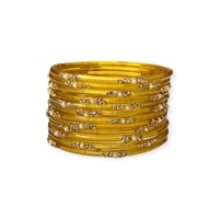 Ensemble de bracelets élégants et tendance plaqués or, avec perles de verre cachemiri jaune doré et émeraudes taillées en goutte de pluie, bijoux de mariage indiens