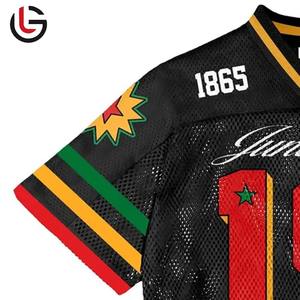 Amarican Football Practice Mesh T-Shirt for <b>Men</b> Oversized <b>Cropped</b> <b>Top</b> with Short Sleeves Printed Logo Jersey - Product Image 3