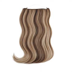 Extensions de cheveux Halo # Mèches de cheveux humains indiens Remy, mélange blond bronzé brun châtain, ondulations profondes lâches, 4/27 - Product Image 1