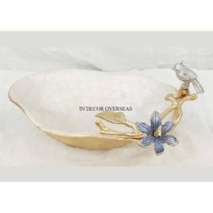 Recién llegado, cuencos de forma redonda con textura elegante de Color blanco de 3 compartimentos con diseño de flores chapadas en oro de proveedor indio - Product Image 6