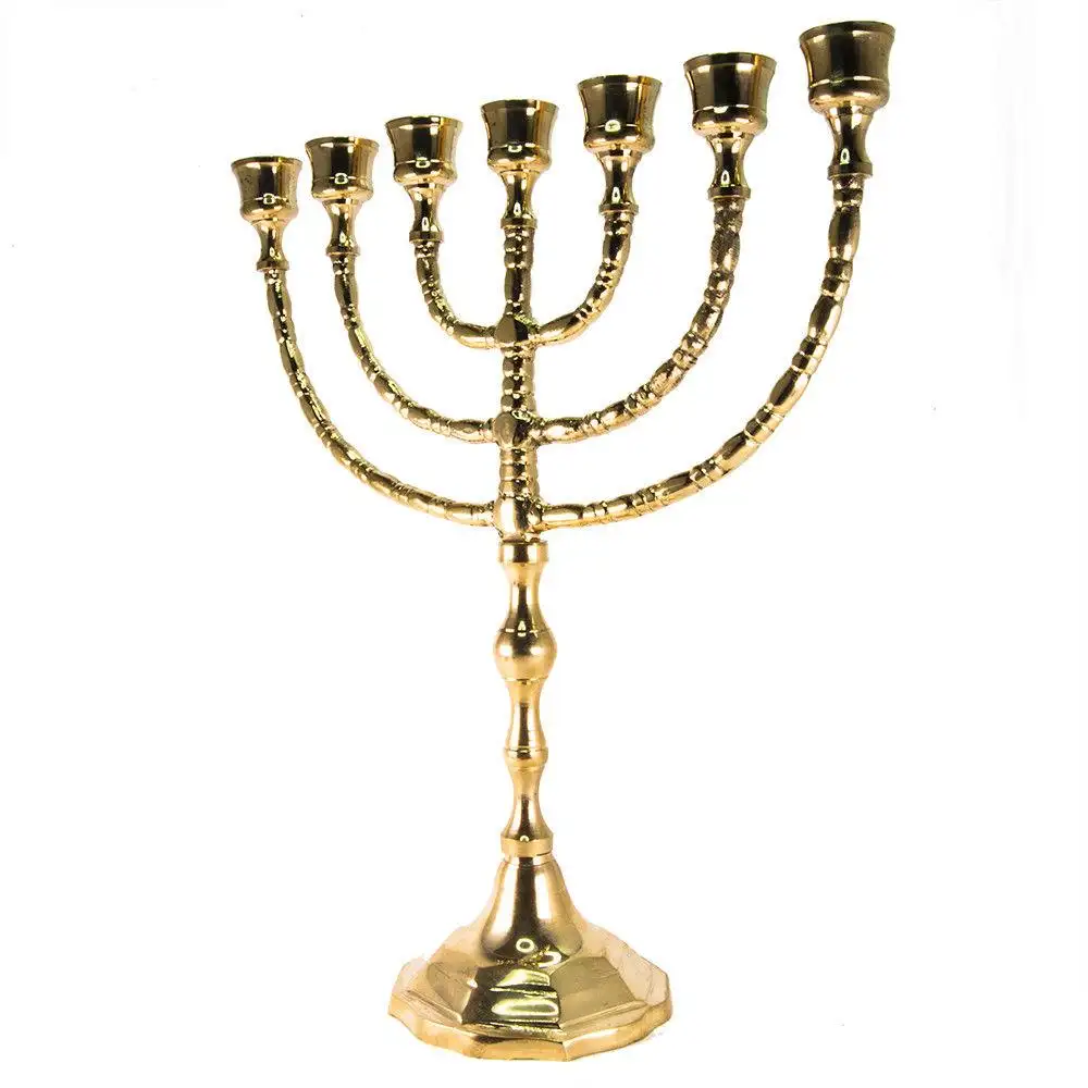 Israel Jerusalem Menorah Seven Branch Star Silver Menorah Candle Stand Custom Polished Menorah Hanukkah