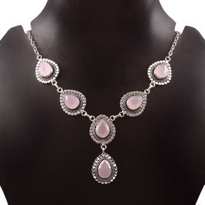 Collar de plata de ley 925 con calcedonia rosa, joyería de piedras preciosas hecha a mano, elegante collar con colgante para mujer, regalo - Product Image 2