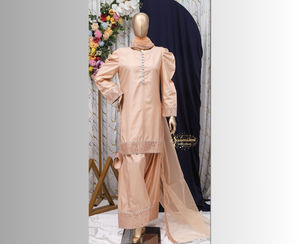 Nouvel ensemble Farshi en soie brute disponible avec embrayages gratuits 3 pièces Salwar Kameez Dupatta - Product Image 3