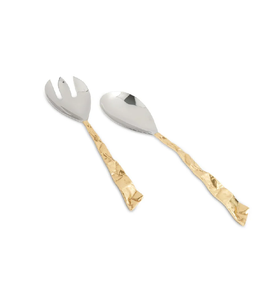 Cuillère et fourchette à salade de service en laiton fait à la main servant des nouilles de pâtes ustensile de taille standard conception personnalisée de luxe avec vente - Product Image 4