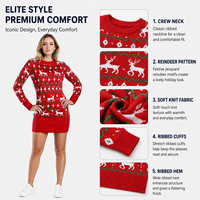 Robe pull de Noël pour femme, motif renne jacquard, tricot rouge, robe de Noël, tricot d'hiver, vêtements de fête, OEM personnalisé, vente en gros