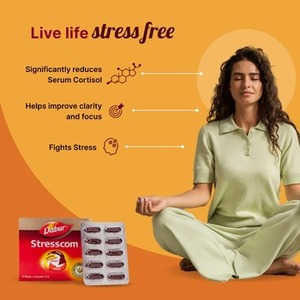 Complément alimentaire ayurvédique naturel Dabur Stresscom 10 N, favorisant le contrôle du stress, la paix mentale et le bien-être - Product Image 1