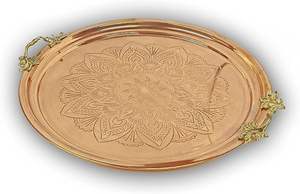 Bandeja de servicio de oro de Metal indio de latón AK, bandejas de servicio únicas, bandejas de servicio redondas de latón pulido, pequeñas bandejas de servicio de Metal Vintage - Product Image 5