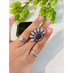 Southwest-inspired <b>Boho</b> Romantic Multistone & Sterling <b>Silver</b> <b>Ring</b> Agate Bezel Set Vermeil Plating Everyday Wear Fine Jewelry - Product Image 2