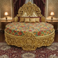 Ensemble de chambre à coucher de luxe en bois massif, style Palais Classique Européen, avec lit California King et capitonnage style Maharaja Indien, mobilier de maison pliable, USA