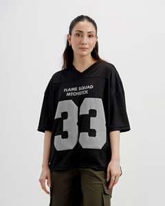 Camiseta personalizada Flame Unit 33 Mesh Jersey Boxy con estampado de sublimación de gran tamaño Y2K Streetwear Retro Mesh Unisex Graphic V Neck - Product Image 1