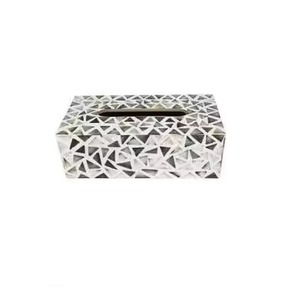 Hexagon Shape Inlay White <b>Mother</b> of Pearl Napkin Holder and Tissue Box Table Top Decorative Accessory - Product Image 4