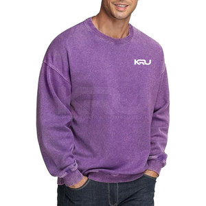 High Quality Cotton Blended Winter Collection Regular Fit Solid Acid Wash Breathable Eco-Friendly <b>Sweatshirt</b> Men Street Style - Product Image 3